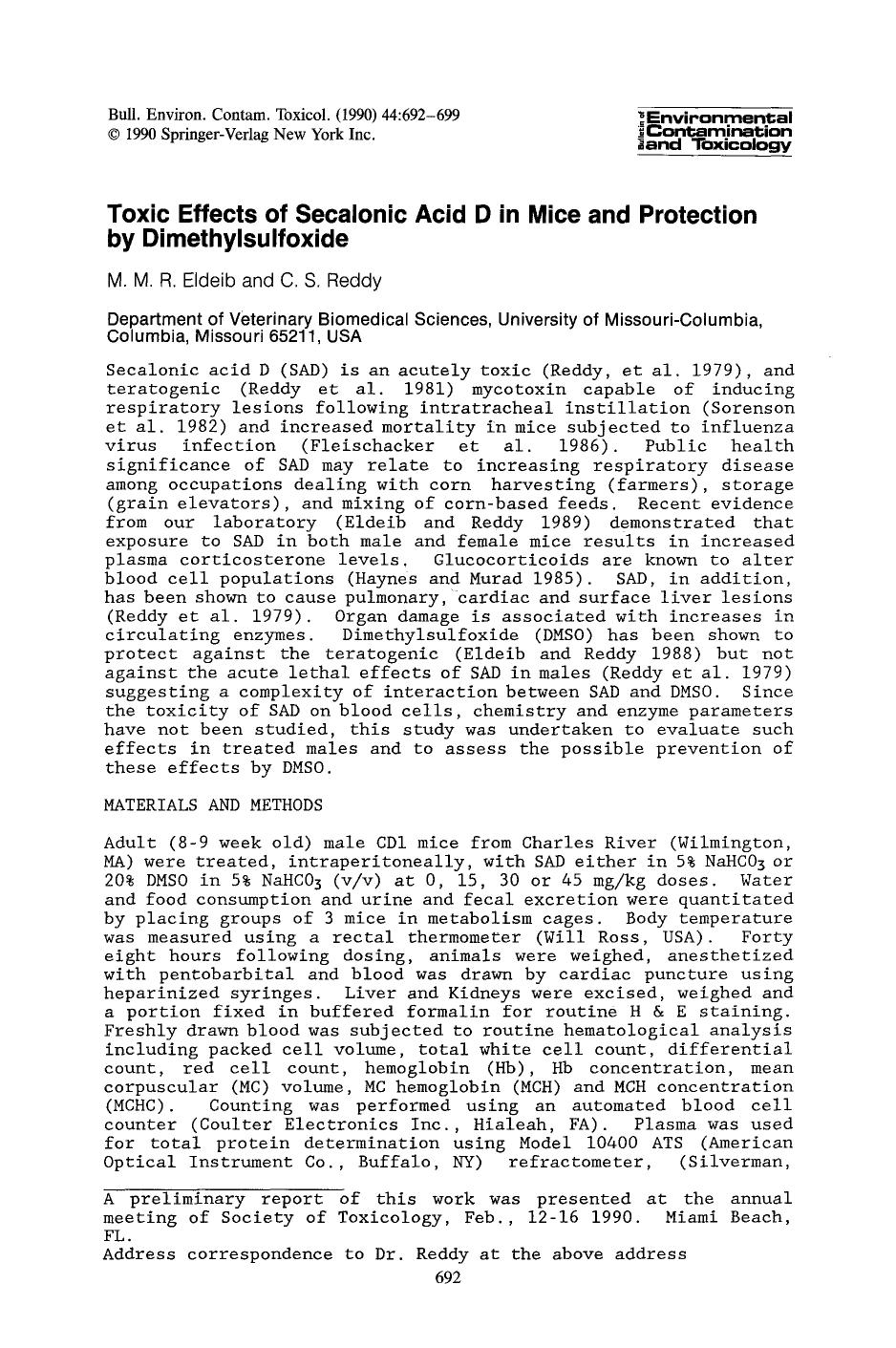 Toxic effects of secalonic acid D in mice and protection by dimethylsulfoxide by Unknown