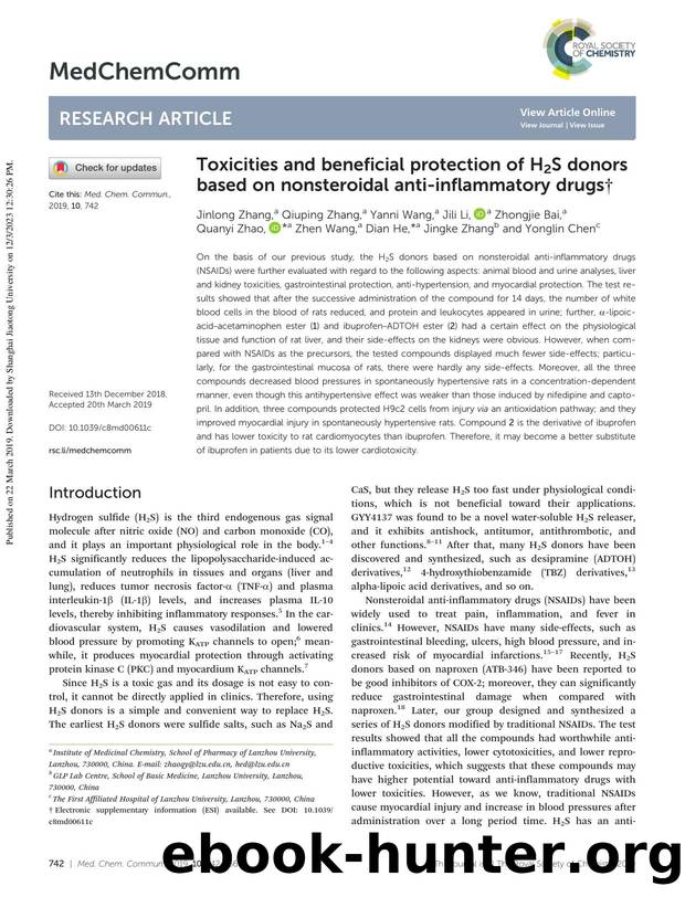 Toxicities and beneficial protection of H2S donors based on nonsteroidal anti-inflammatory drugs by unknow