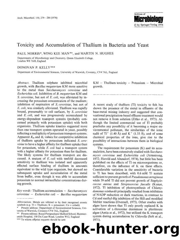 Toxicity and accumulation of thallium in bacteria and yeast by Unknown