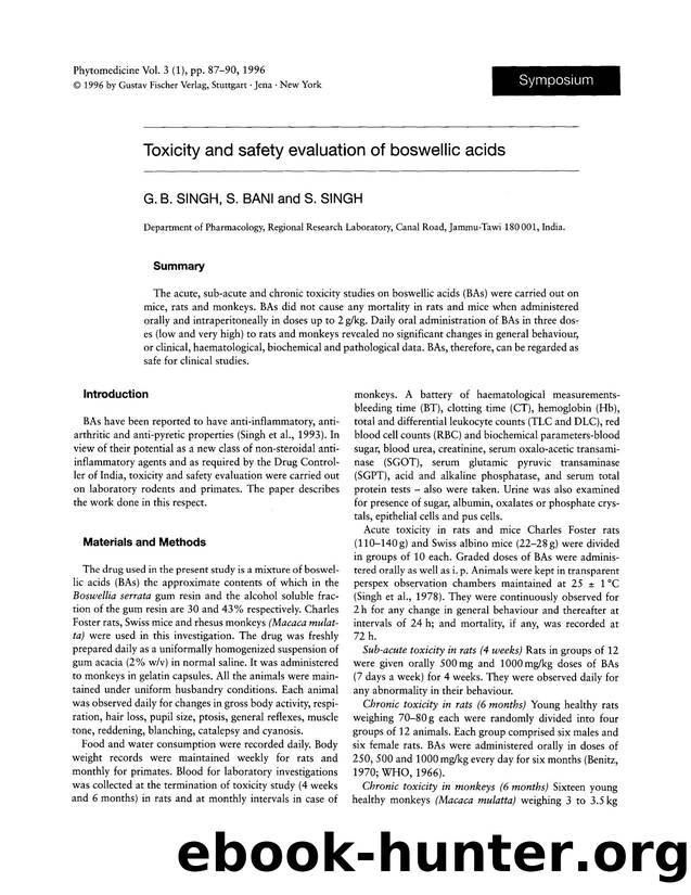Toxicity and safety evaluation of boswellic acids by G.B. Singh & S. Bani & S. Singh