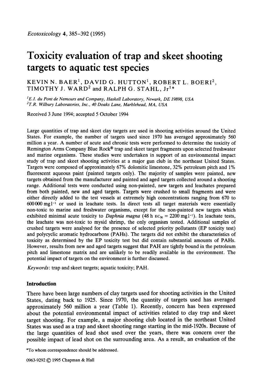 Toxicity evaluation of trap and skeet shooting targets to aquatic test species by Unknown