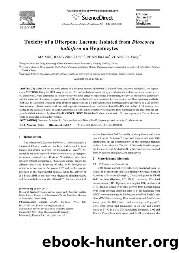 Toxicity of a Diterpene Lactone Isolated from Dioscorea bulbifera on Hepatocytes by Min MA & Zhen-Zhou JIANG & Jin-Lan RUAN & Lu-Yong ZHANG