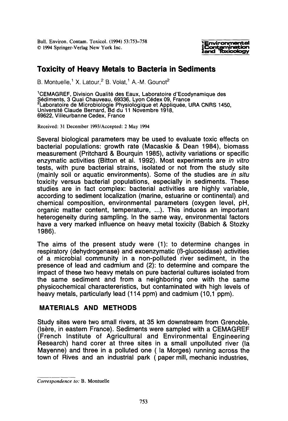 Toxicity of heavy metals to bacteria in sediments by Unknown