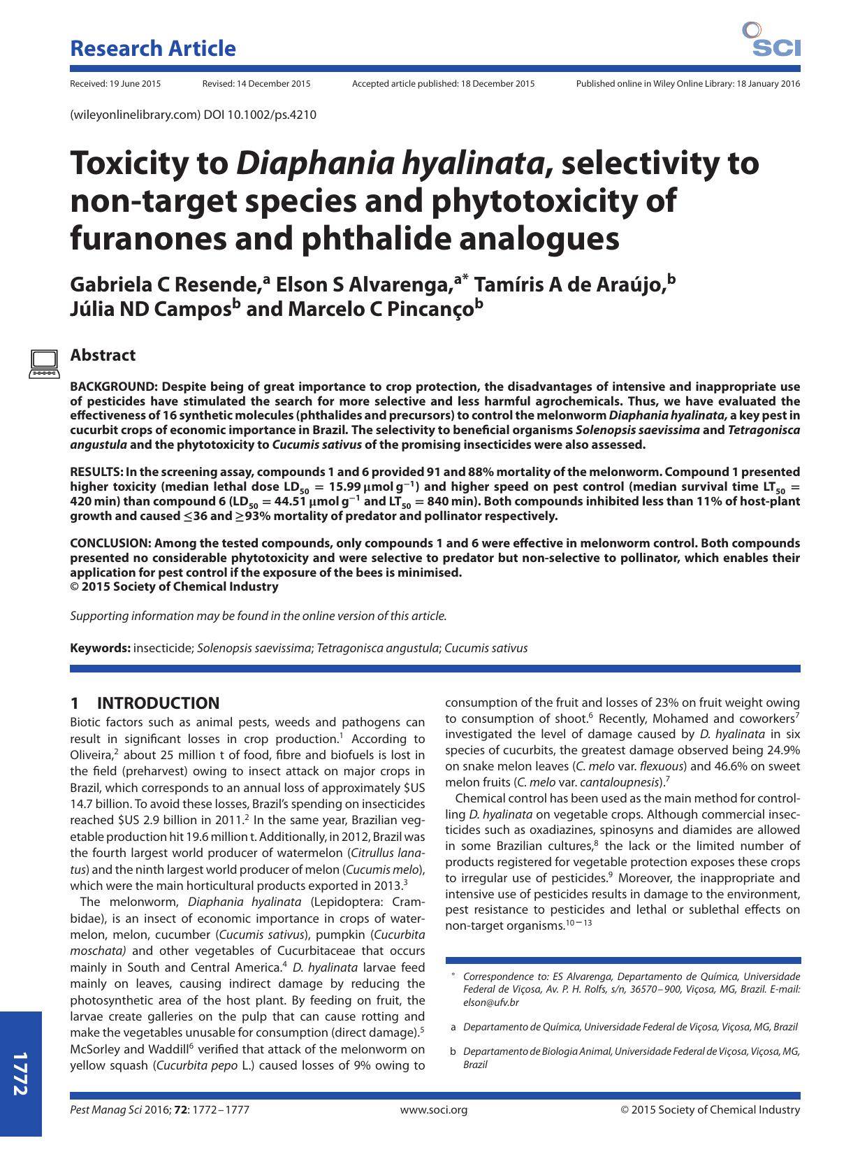 Toxicity to Diaphania hyalinata, selectivity to non-target species and phytotoxicity of furanones and phthalide analogues by Unknown