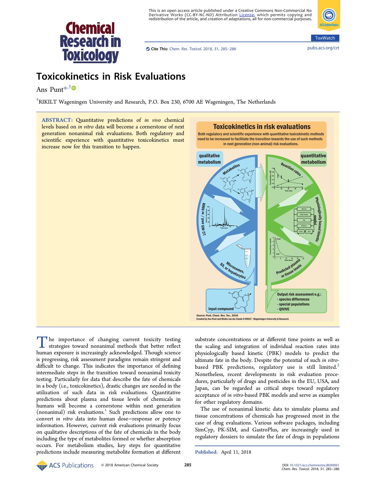 Toxicokinetics in Risk Evaluations by Ans Punt