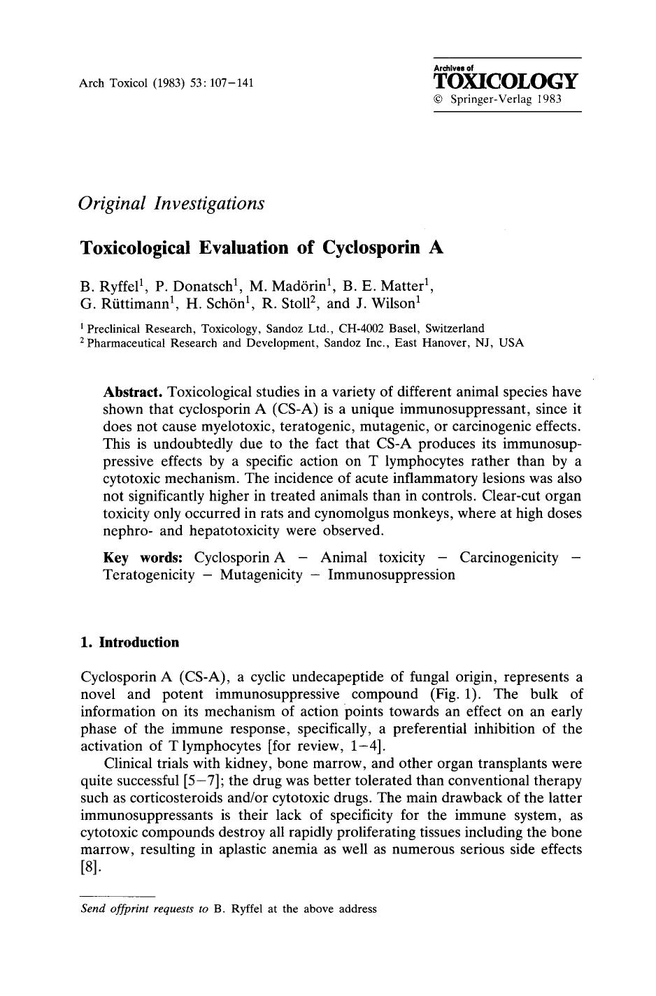 Toxicological evaluation of cyclosporin A by Unknown
