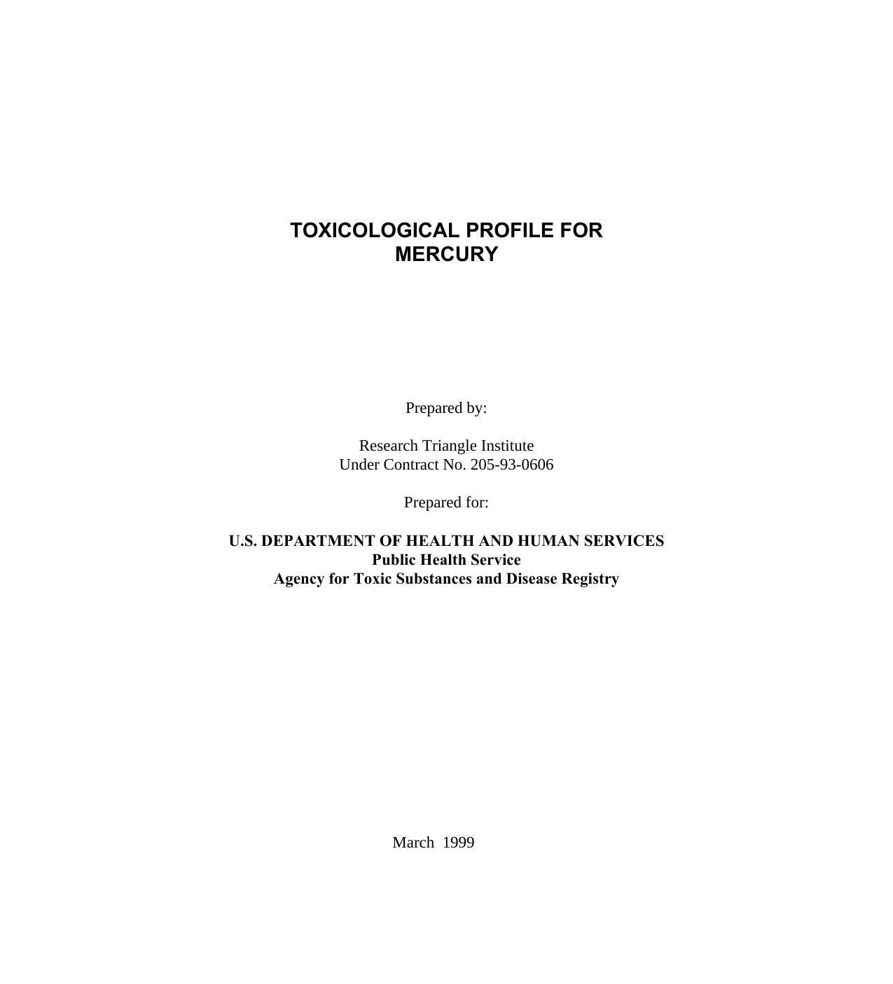 Toxicological profiles - Mercury by Anonymous Anonymous