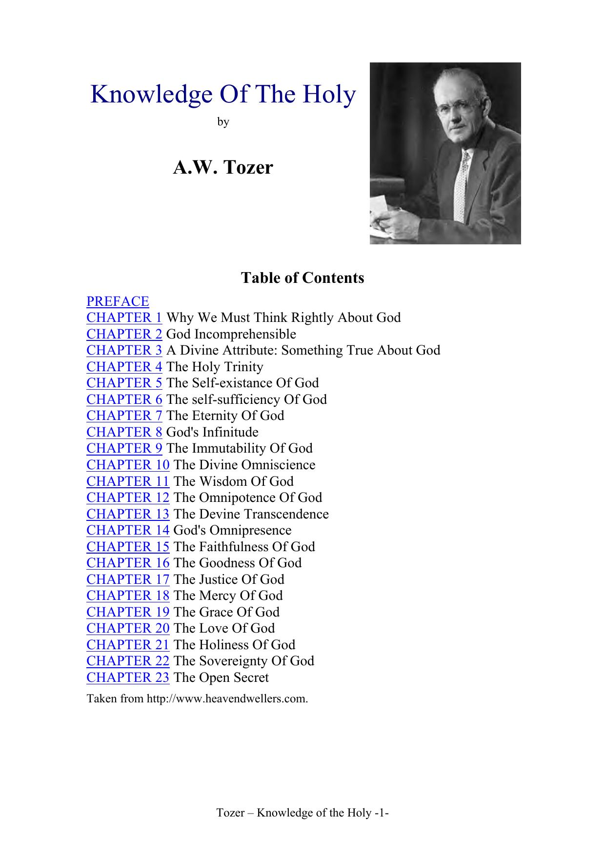 Tozer - Knowledge of the Holy by A. W. Tozer