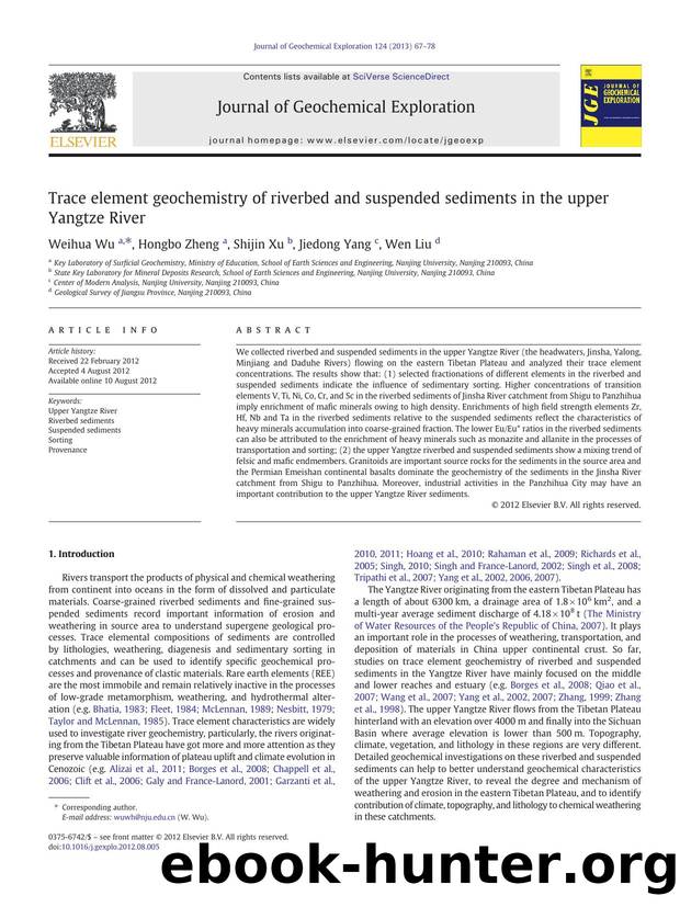 Trace element geochemistry of riverbed and suspended sediments in the upper Yangtze River by Unknown
