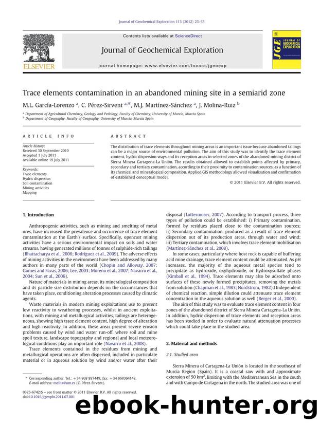 Trace elements contamination in an abandoned mining site in a semiarid zone by M.L. García-Lorenzo & C. Pérez-Sirvent & M.J. Martínez-Sánchez & J. Molina-Ruiz