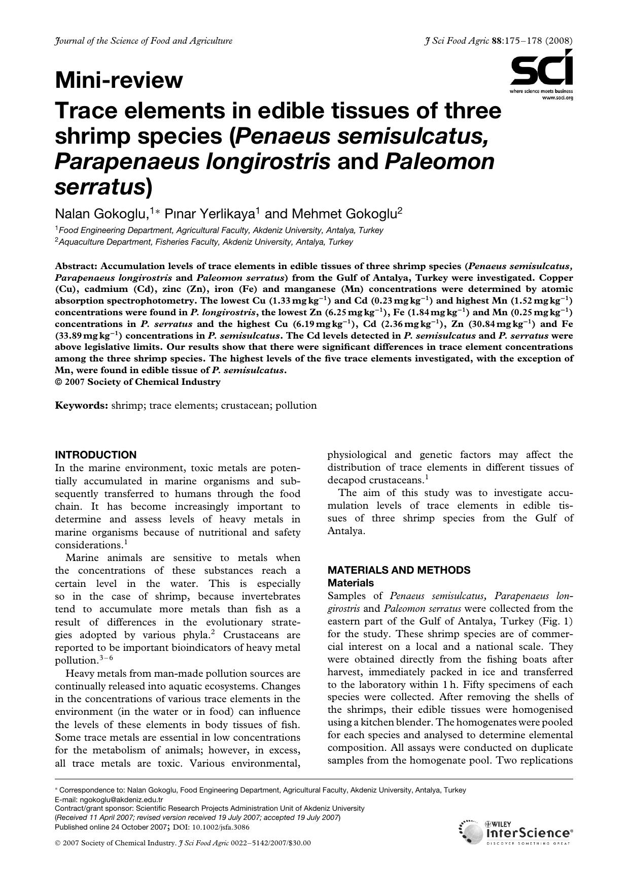 Trace elements in edible tissues of three shrimp species (Penaeus semisulcatus, Parapenaeus longirostris and Paleomon serratus) by Unknown