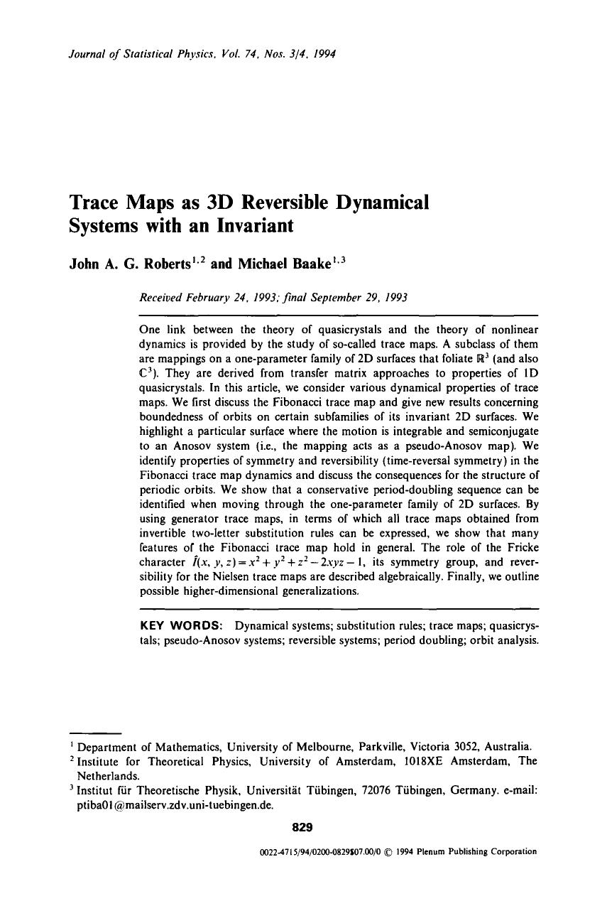 Trace maps as 3D reversible dynamical systems with an invariant by Unknown