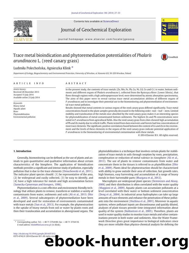 Trace metal bioindication and phytoremediation potentialities of Phalaris arundinacea L. (reed canary grass) by Ludmiła Polechońska & Agnieszka Klink