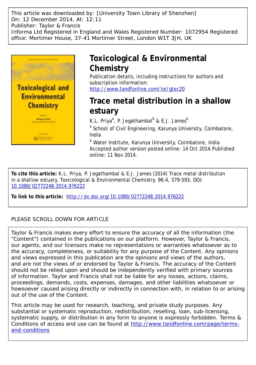 Trace metal distribution in a shallow estuary by K.L. Priya