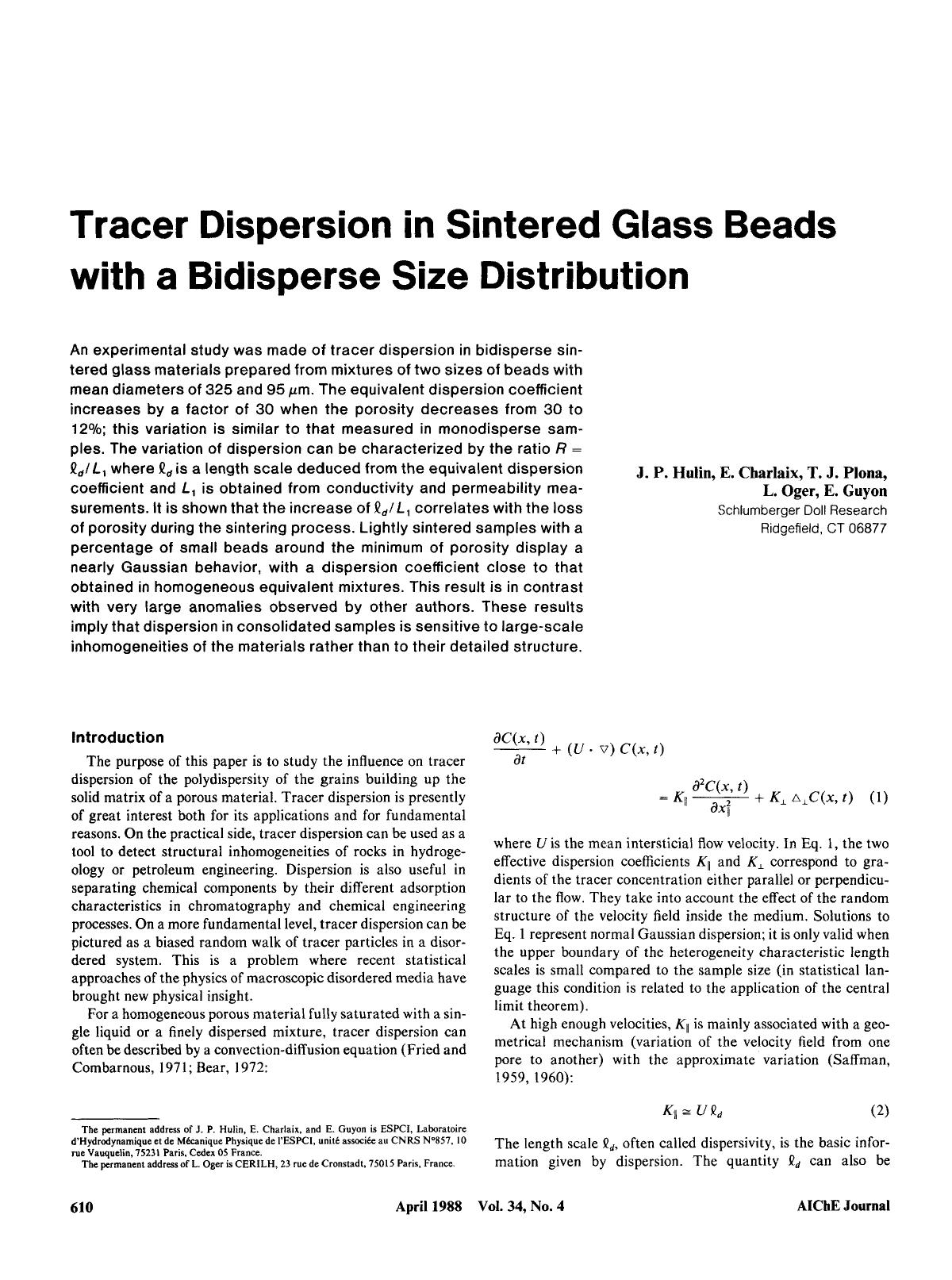 Tracer dispersion in sintered glass beads with a bidisperse size distribution by Unknown