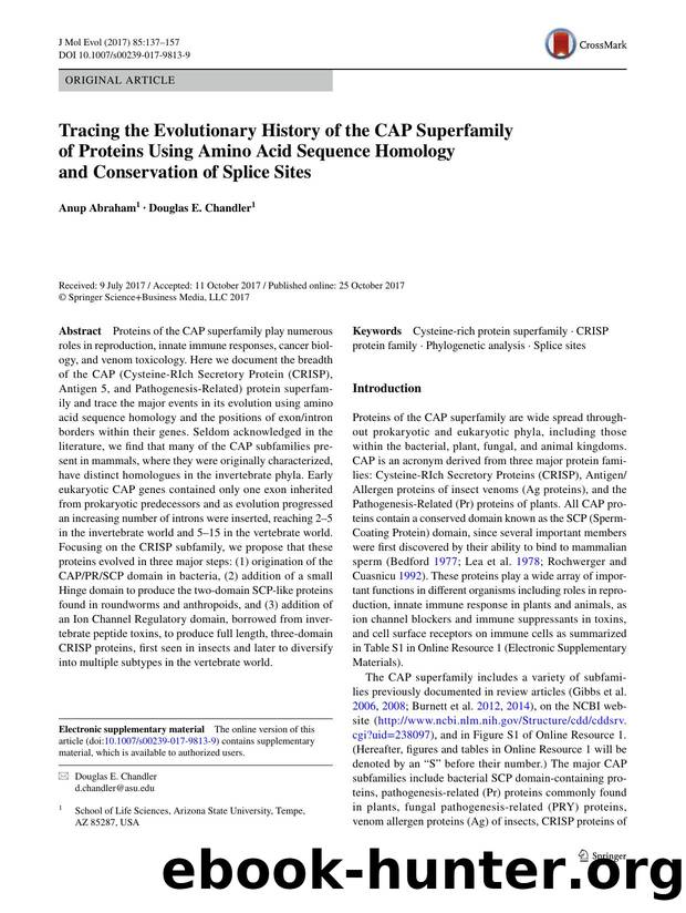 Tracing the Evolutionary History of the CAP Superfamily of Proteins Using Amino Acid Sequence Homology and Conservation of Splice Sites by Anup Abraham