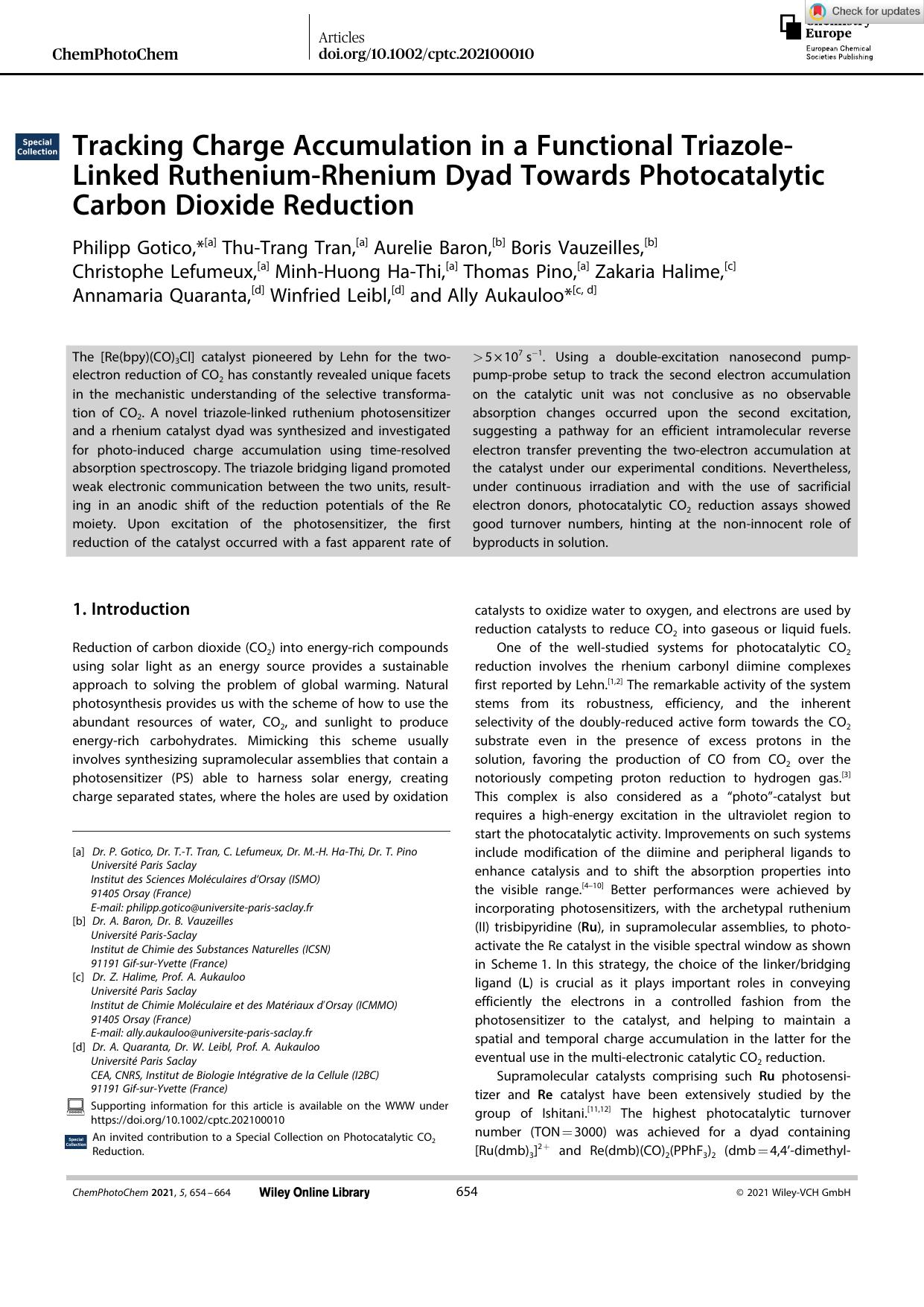 Tracking Charge Accumulation in a Functional TriazoleâLinked RutheniumâRhenium Dyad Towards Photocatalytic Carbon Dioxide Reduction by Unknown