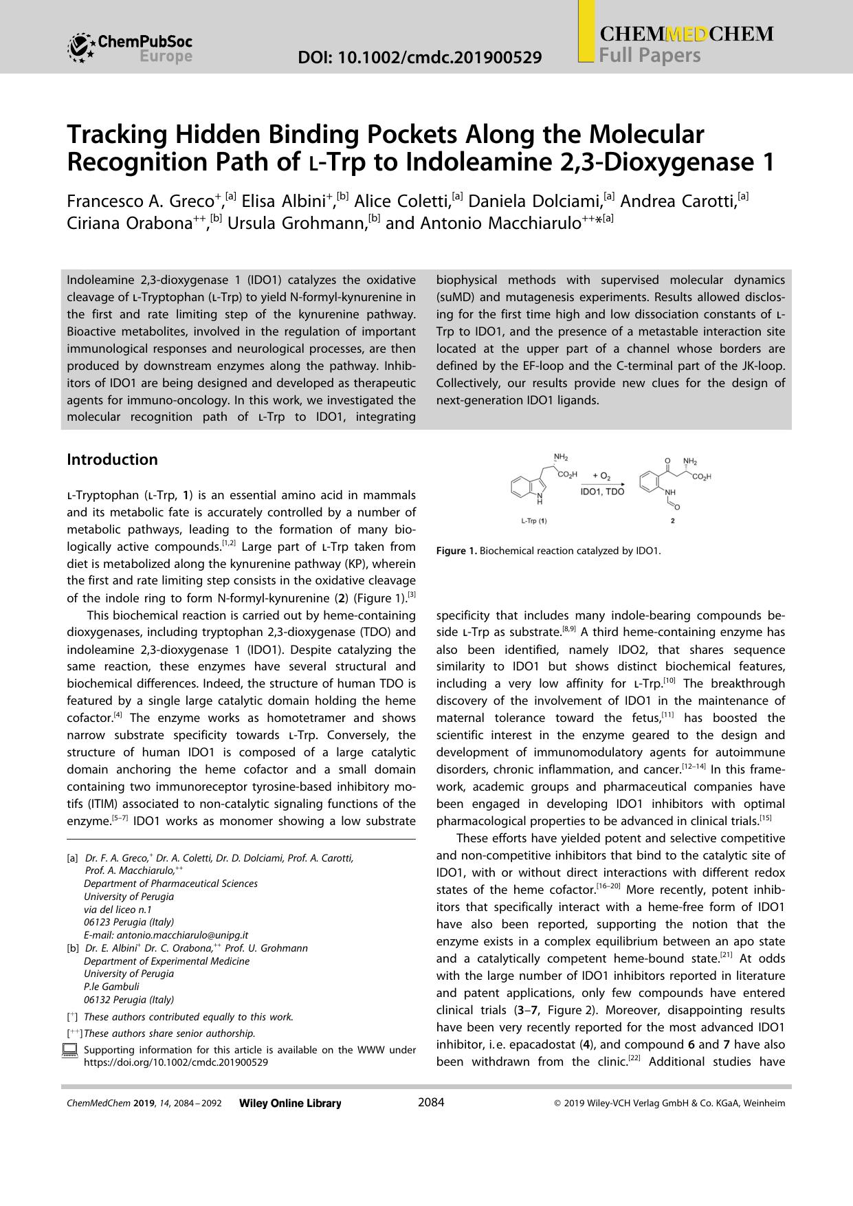 Tracking Hidden Binding Pockets Along the Molecular Recognition Path of lâTrp to Indoleamine 2,3âDioxygenase 1 by Unknown
