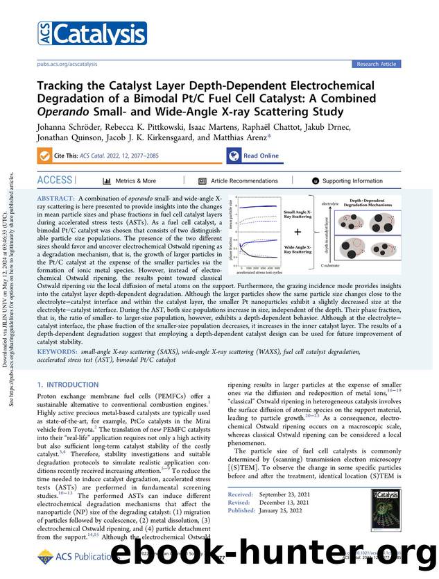 Tracking the Catalyst Layer Depth-Dependent Electrochemical Degradation of a Bimodal PtC Fuel Cell Catalyst: A Combined Operando Small- and Wide-Angle X-ray Scattering Study by unknow