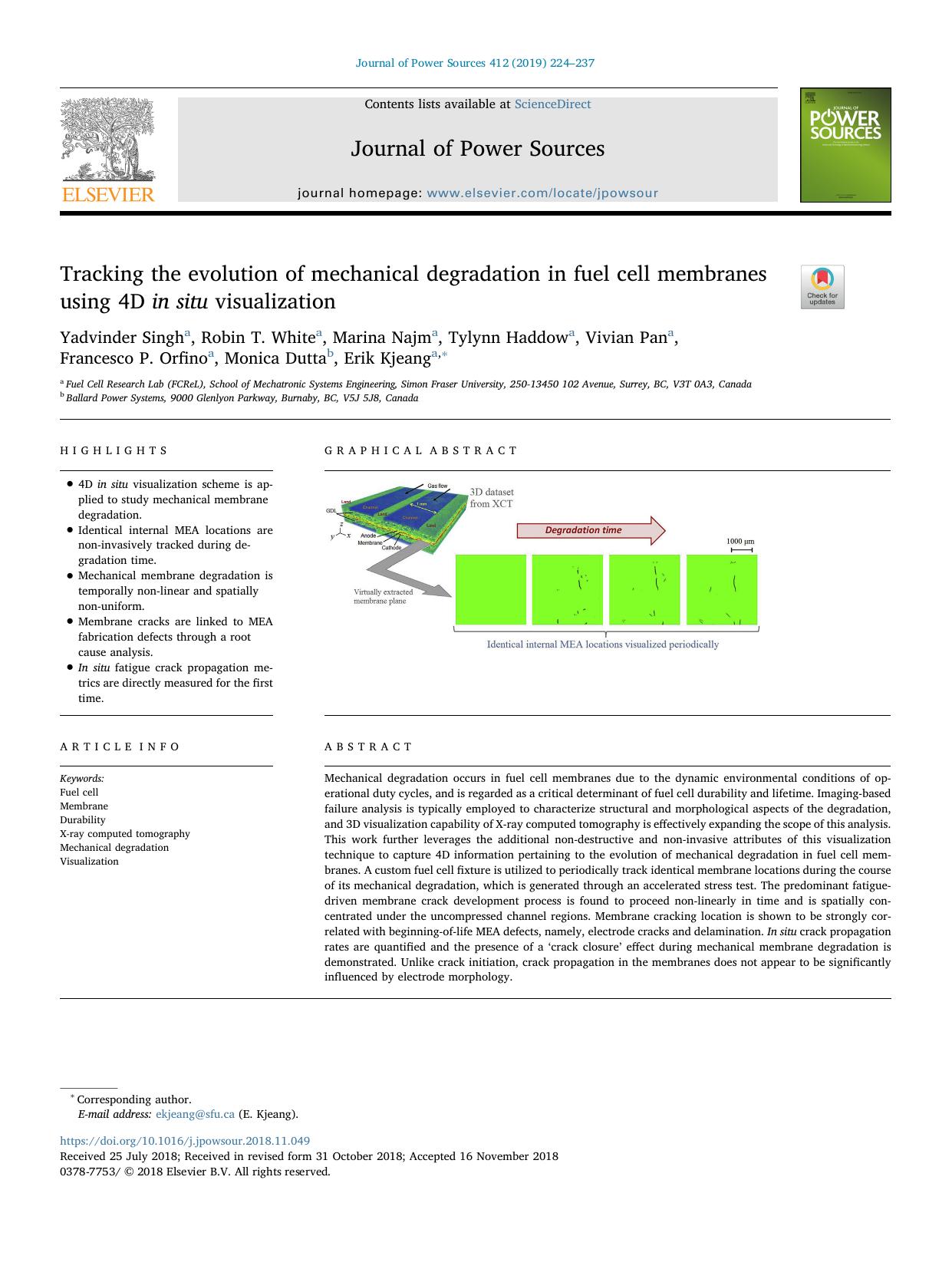 Tracking the evolution of mechanical degradation in fuel cell membranes using 4D in situ visualization [article] by Singh Yadvinder White et al
