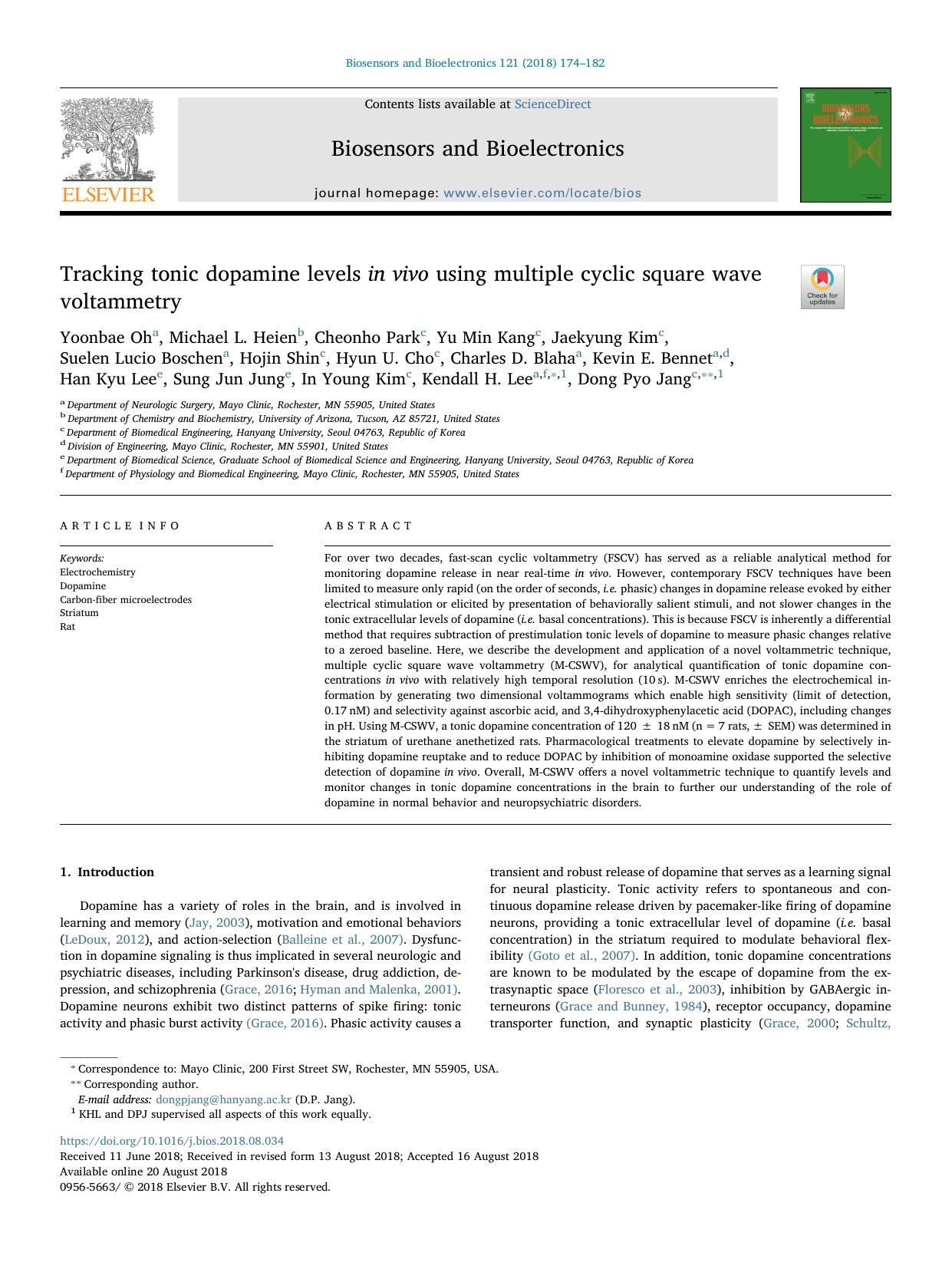 Tracking tonic dopamine levels in vivo using multiple cyclic square wave voltammetry by unknow