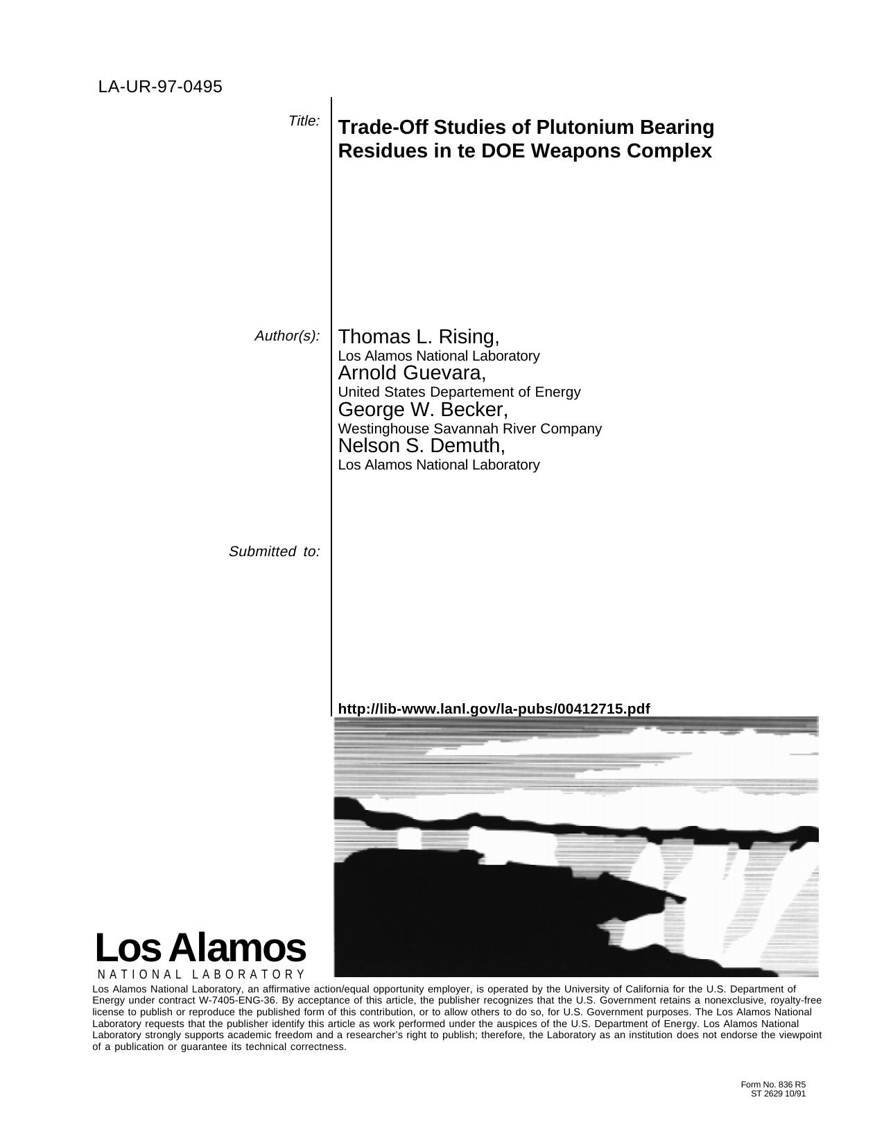 Trade-off studies of plutonium bearing residues in the DOE weapons complex None by Unknown