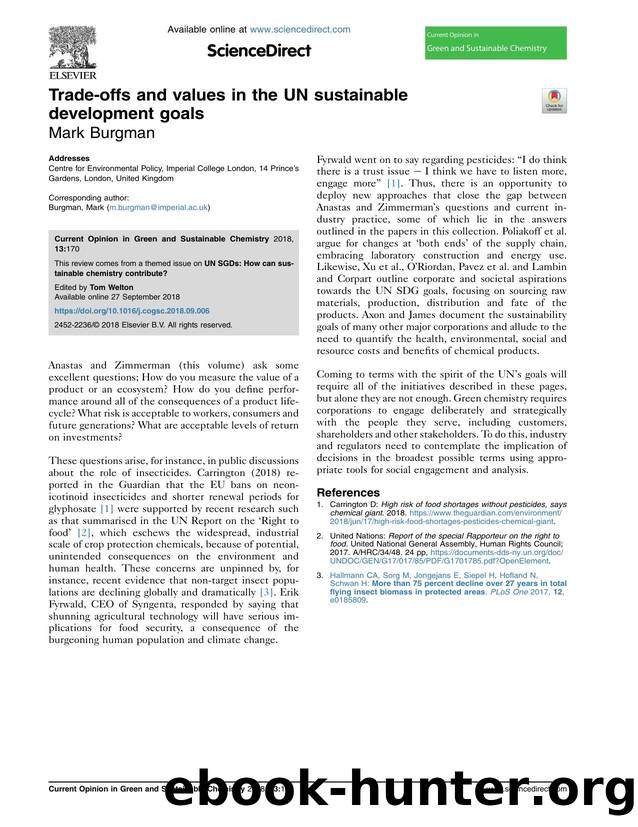 Trade-offs and values in the UN sustainable development goals by Mark Burgman