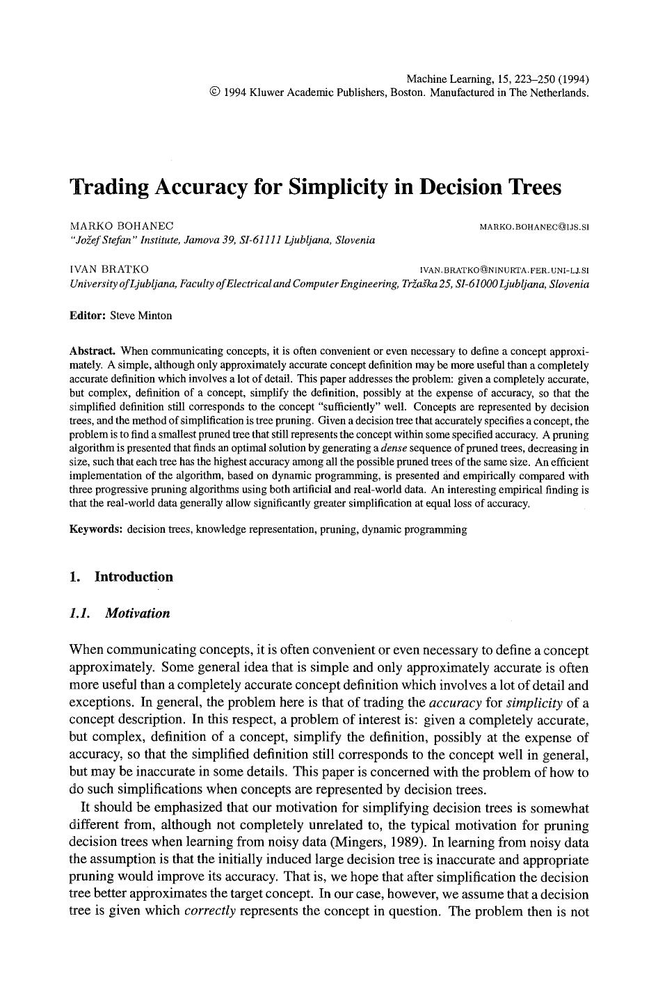 Trading accuracy for simplicity in decision trees by Trading accuracy for simplicity in decision trees