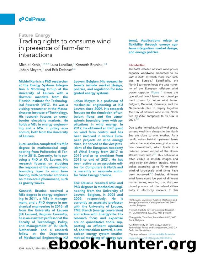 Trading rights to consume wind in presence of farm-farm interactions by Michiel Kenis & Luca Lanzilao & Kenneth Bruninx & Johan Meyers & Erik Delarue