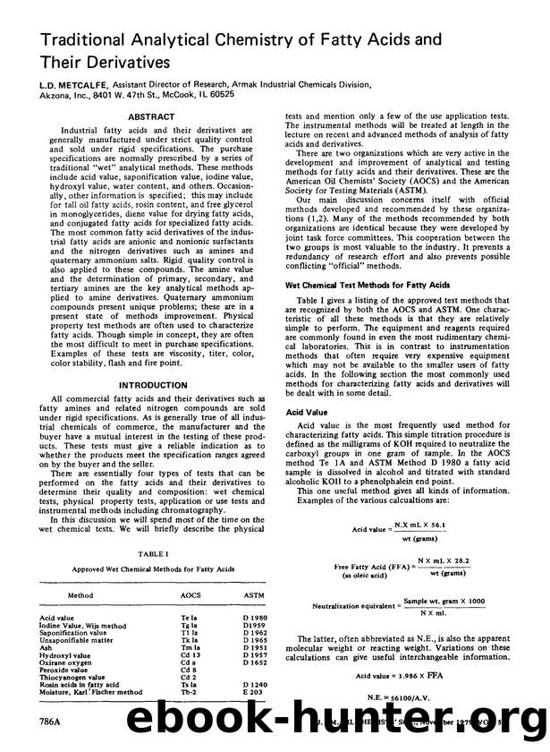 Traditional analytical chemistry of fatty acids and their derivatives by Unknown