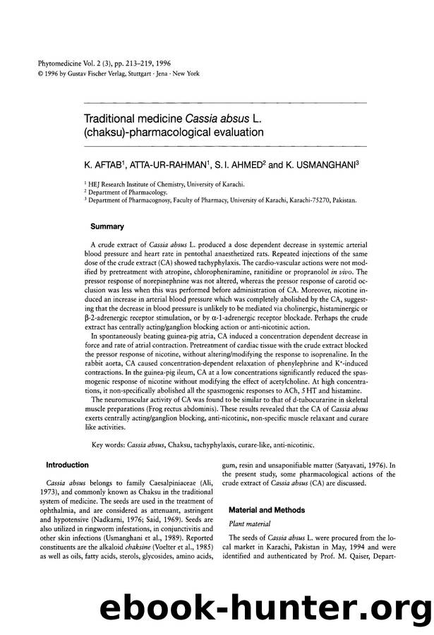 Traditional medicine Cassia absus L. (chaksu)-pharmacological evaluation by K. Aftab & Atta-Ur-Rahman & S.I. Ahmed & K. Usmanghani