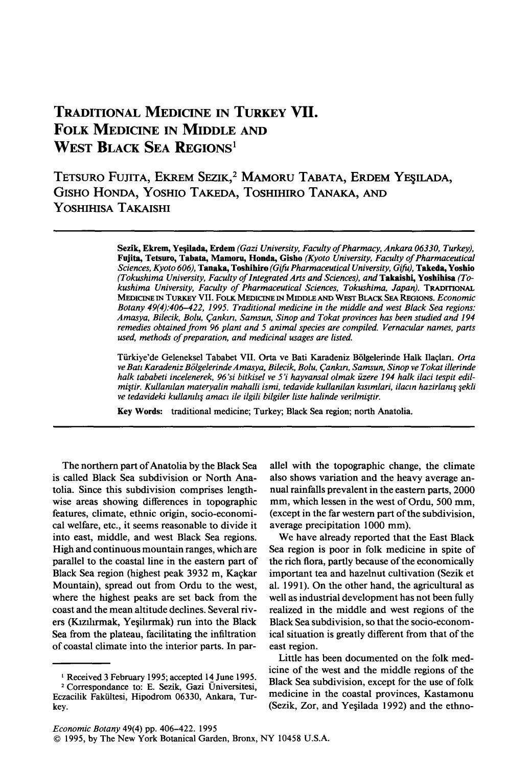 Traditional medicine in Turkey VII. Folk medicine in middle and west Black Sea regions by Unknown