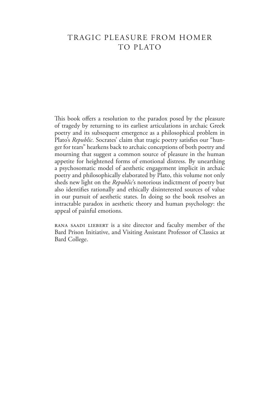 Tragic Pleasure from Homer to Plato by Rana Saadi Liebert