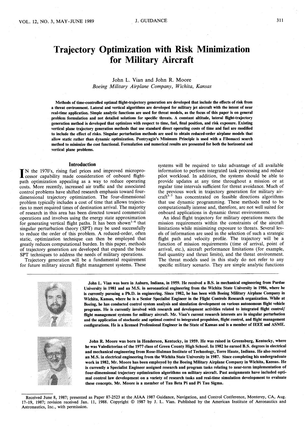 Trajectory optimization with risk minimization for military aircraft by Unknown