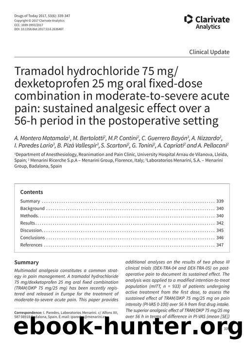 Tramadol hydrochloride 75 mgdexketoprofen 25 mg oral fixed-dose combination in moderate-to-severe acute pain: sustained analgesic effect over a 56-h period in the postoperative setting by Copyright © 2017 Clarivate Analytics