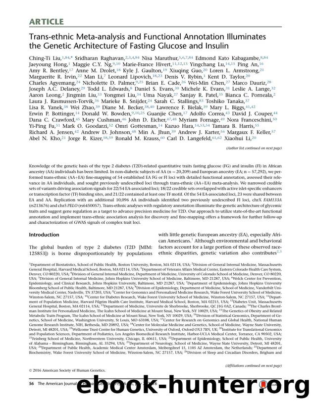 Trans-ethnic Meta-analysis and Functional Annotation Illuminates the&nbsp;Genetic Architecture of Fasting Glucose and Insulin by unknow