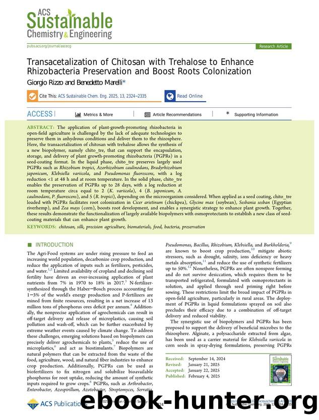 Transacetalization of Chitosan with Trehalose to Enhance Rhizobacteria Preservation and Boost Roots Colonization by Giorgio Rizzo and Benedetto Marelli