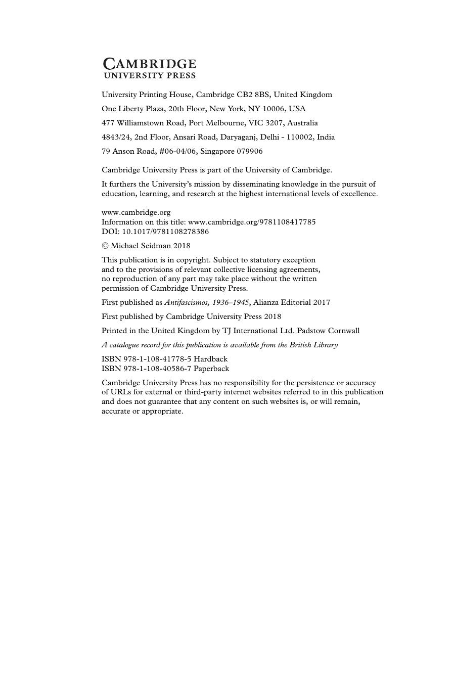 Transatlantic Antifascisms: From the Spanish Civil War to the End of World War II by Michael Seidman