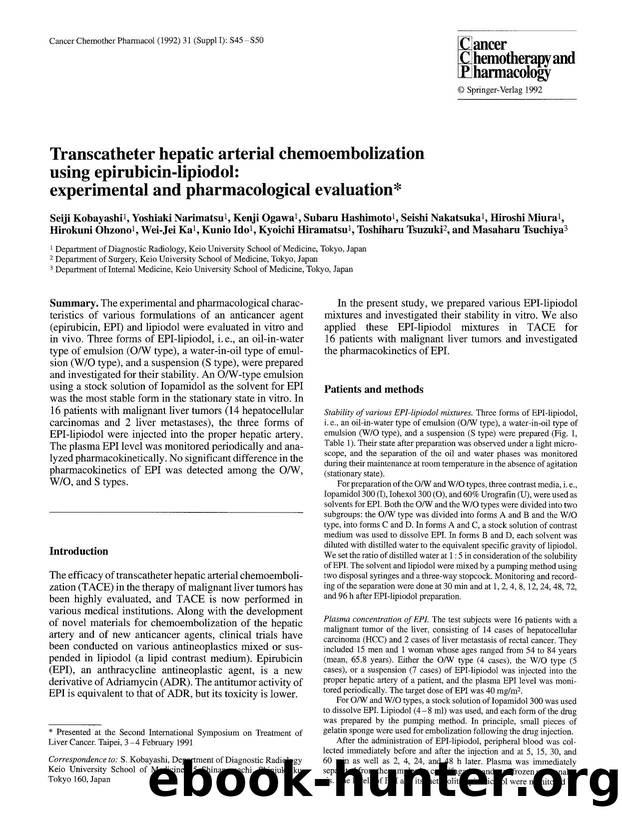 Transcatheter hepatic arterial chemoembolization using epirubicin-lipiodol: experimental and pharmacological evaluation by Unknown