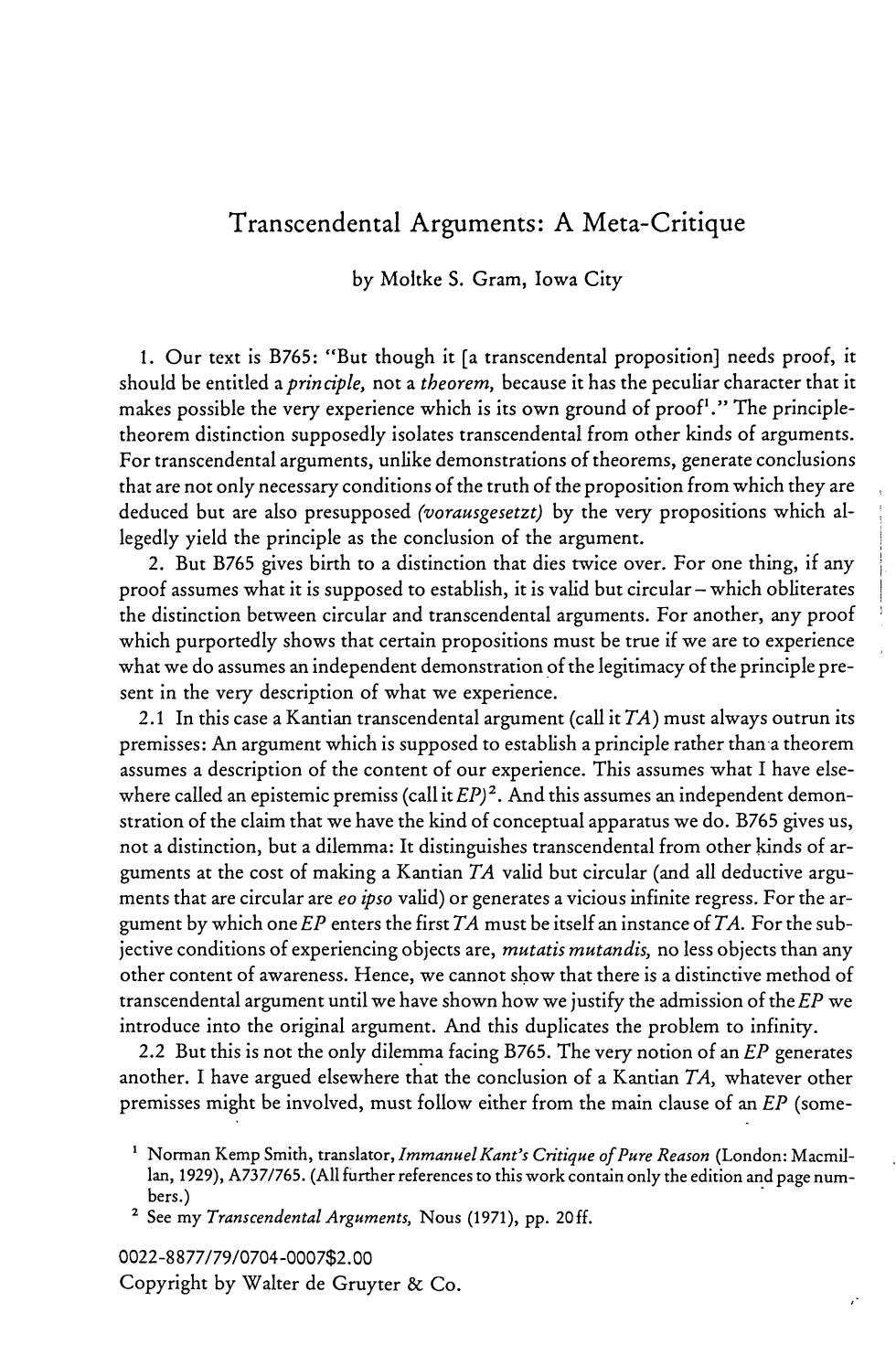 Transcendental Arguments by A Meta-Critique