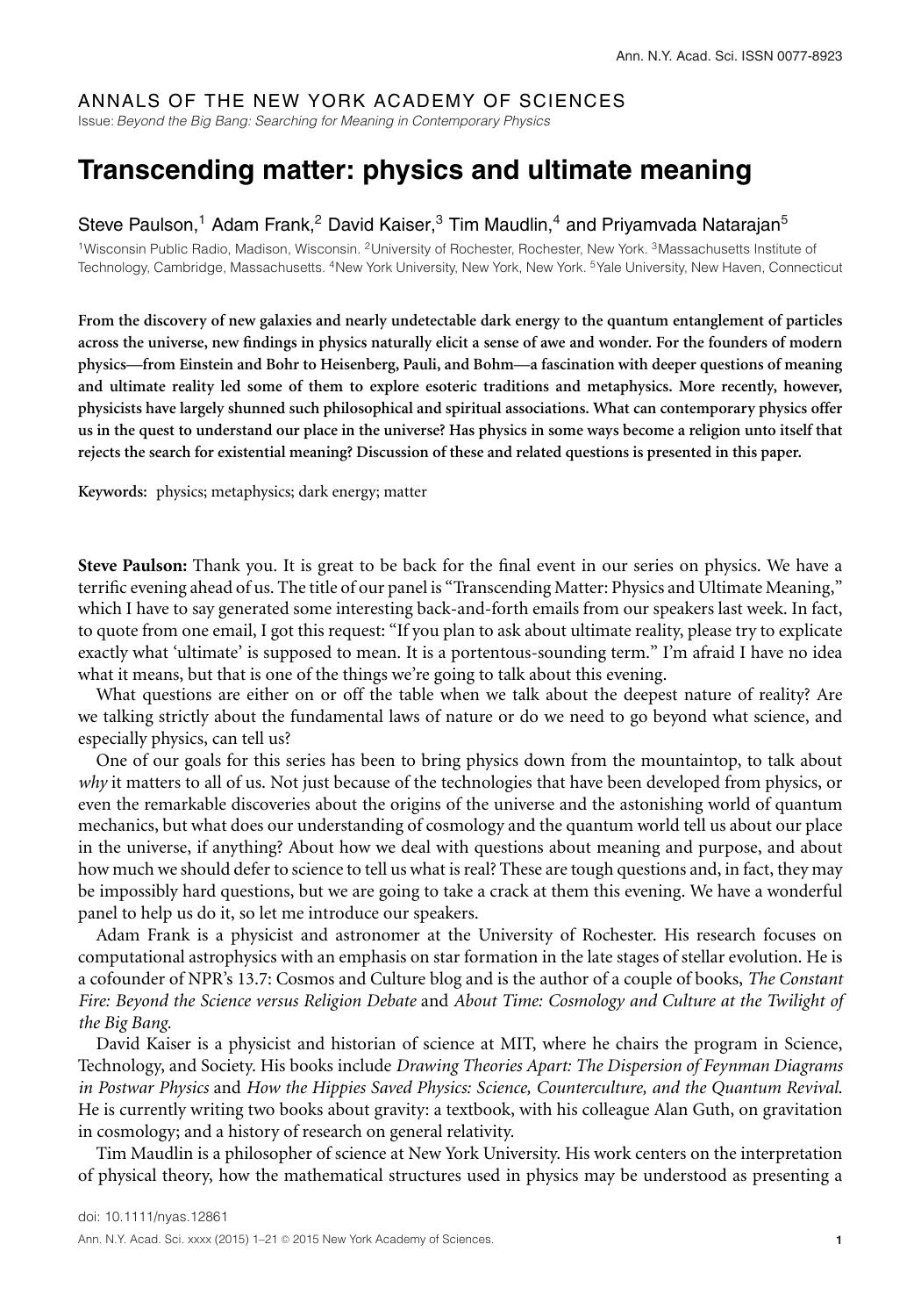 Transcending matter: physics and ultimate meaning by Unknown