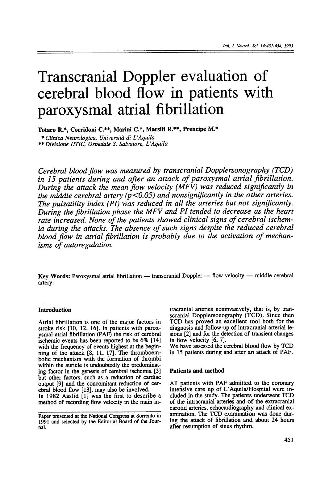 Transcranial Doppler evaluation of cerebral blood flow in patients with paroxysmal atrial fibrillation by Unknown