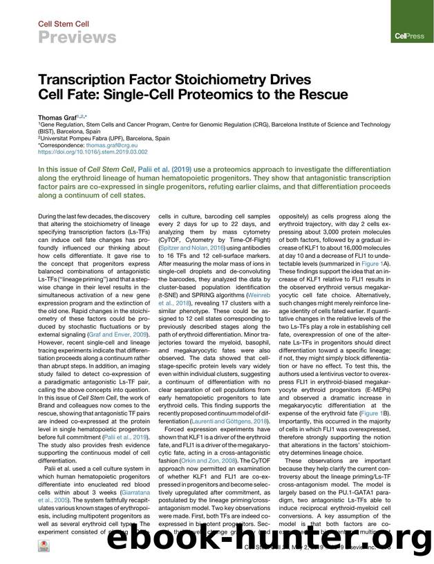 Transcription Factor Stoichiometry Drives Cell Fate: Single-Cell Proteomics to the Rescue by Thomas Graf