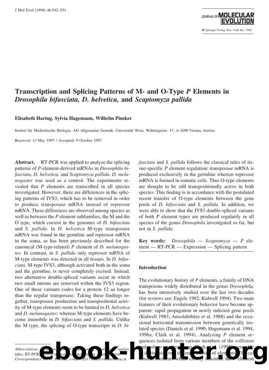 Transcription and Splicing Patterns of M- and O-Type P Elements in Drosophila bifasciata, D. helvetica, and Scaptomyza pallida by Haring E. et al
