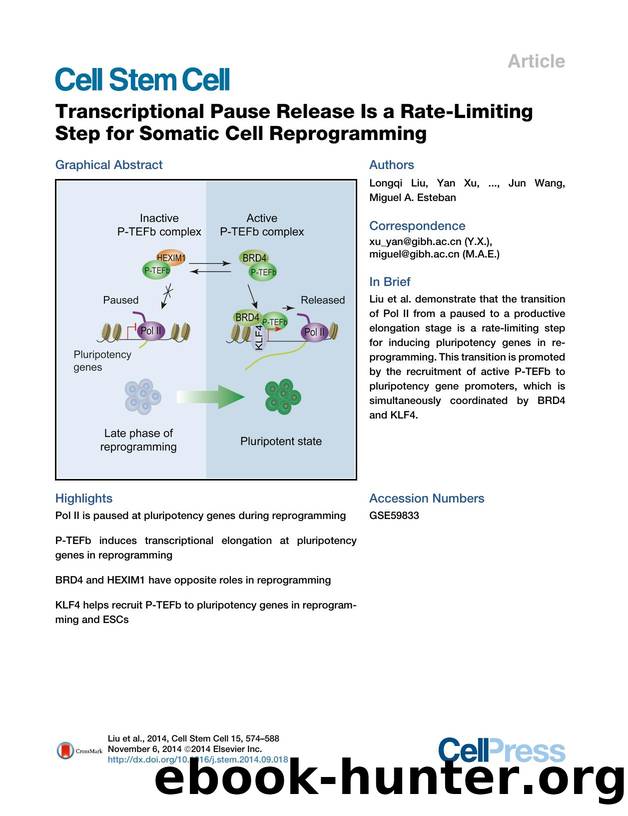Transcriptional Pause Release Is a Rate-Limiting Step for Somatic Cell Reprogramming by unknow