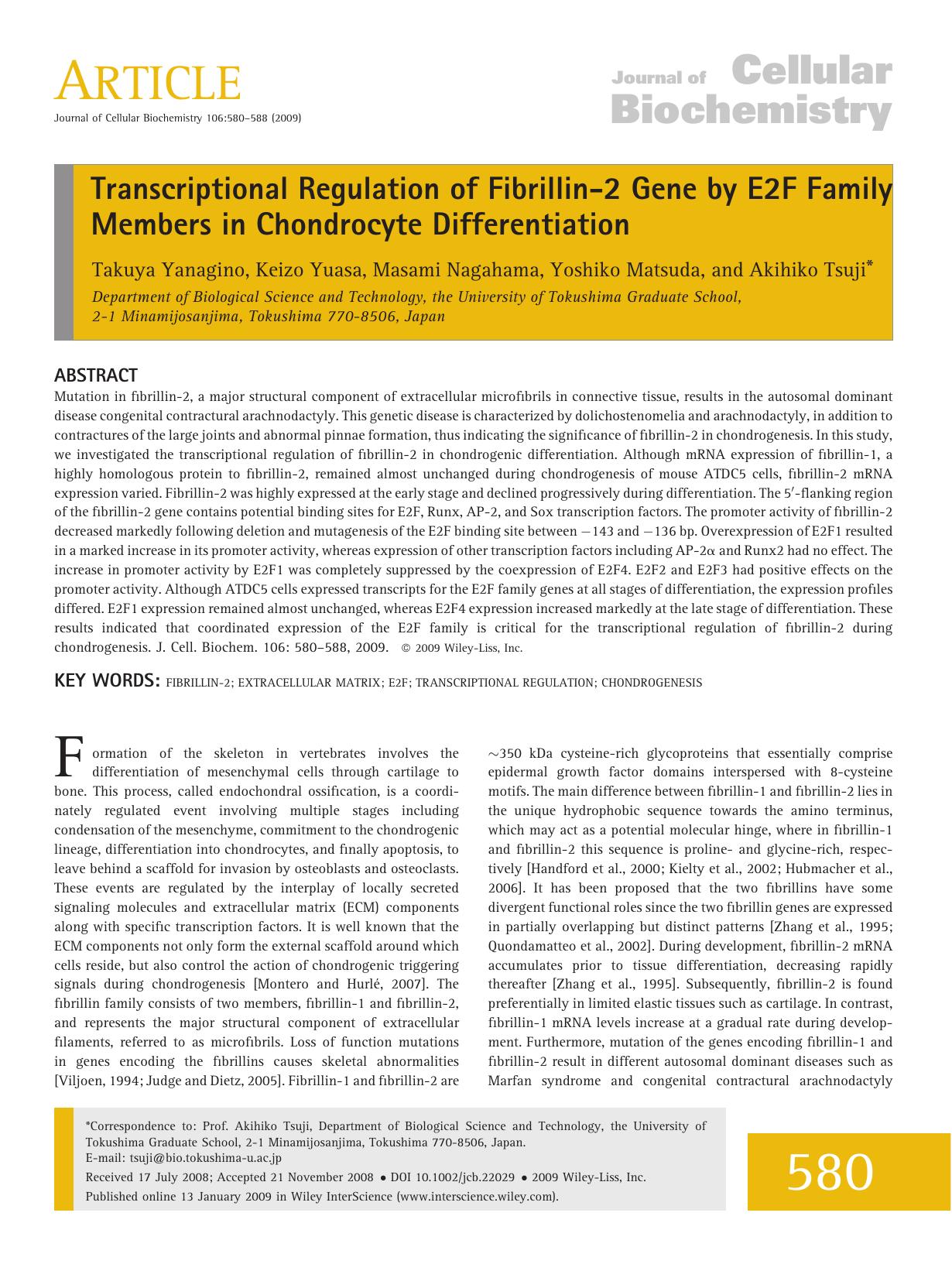 Transcriptional regulation of fibrillin-2 gene by E2F family members in chondrocyte differentiation by Unknown