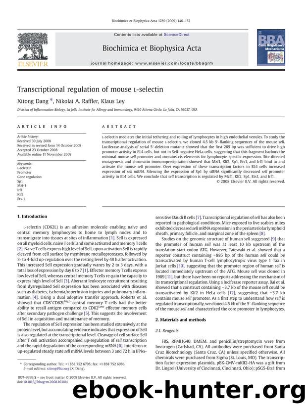 Transcriptional regulation of mouse l-selectin by Xitong Dang; Nikolai A. Raffler; Klaus Ley