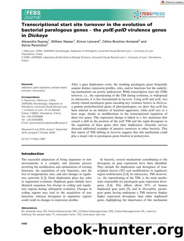 Transcriptional start site turnover in the evolution of bacterial paralogous genes â the pelEâpelD virulence genes in Dickeya by Unknown
