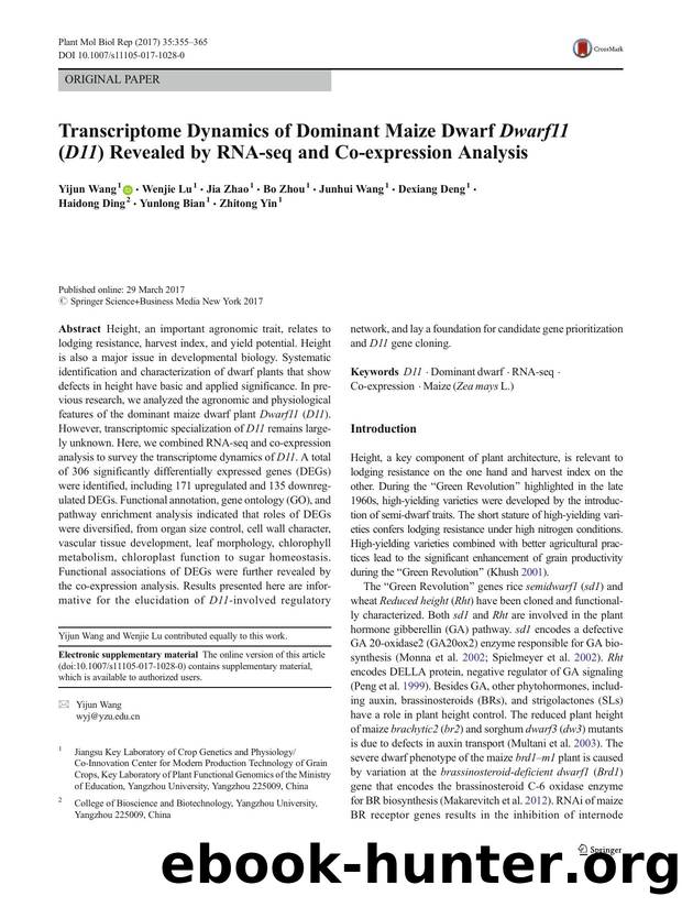 Transcriptome Dynamics of Dominant Maize Dwarf Dwarf11 (D11) Revealed by RNA-seq and Co-expression Analysis by unknow