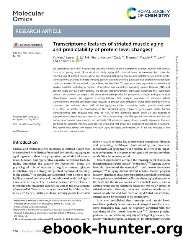 Transcriptome features of striated muscle aging and predictability of protein level changes by Yu Han